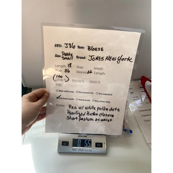 Jones New York Red And White Polka Dot Cotton Peplum Style Blouse - Picture 4 of 4